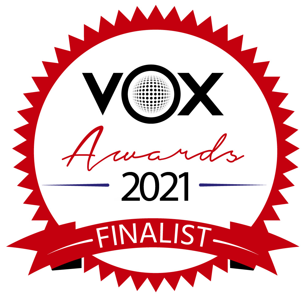 VOX Awards finalist badge for Anthony Hewson voiceover artist VoicedbyAnt