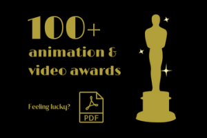 Image of a trophy with the words 100+ animation and video awards, PDF download